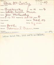 Alice McCarthy Student Information Card