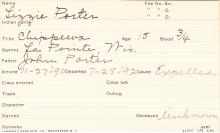 Lizzie Porter Student Information Card
