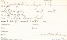 Josephine Pryor Student Information Card
