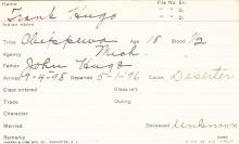 Frank Hugo Student Information Card