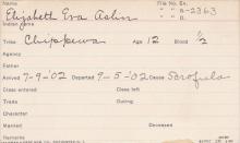 Elizabeth Eva Aslin Student Information Card