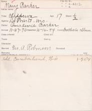 Mary Barker Student Information Card