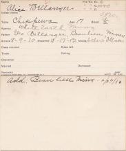 Alice Bellanger Student Information Card