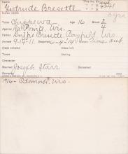 Gertrude Bresette Student Information Card