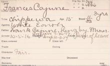 Frances Cajune Student Information Card