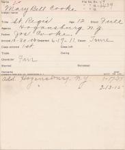 Mary Belle Cooke Student Information Card [entered 1906]