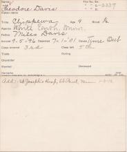 Theodora Davis Student Information Card