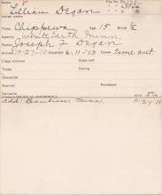 Lillian Degan Student Information Card