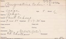 Augustine Eaken Student Information Card