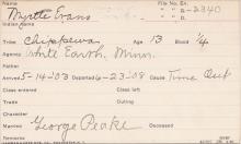 Myrtle Evans Student Information Card