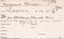 Margaret Gordon Student Information Card
