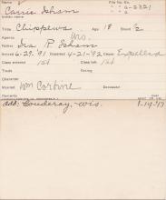 Carrie Isham Student Information Card