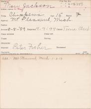 May Jackson Student Information Card