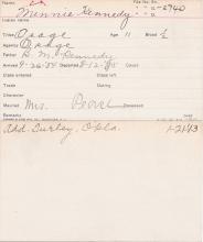 Minnie Kennedy Student Information Card