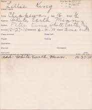 Lillian King Student Information Card