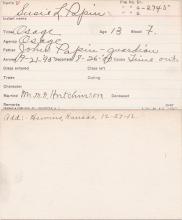 Susie L. Papin Student Information Card