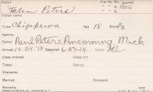 Helen Peters Student Information Card