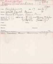Mamie Richardson Student Information Card