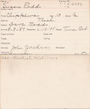 Susan Rodd Student Information Card