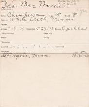 Ida Mae Warren Student Information Card