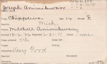 Joseph Animikwam Student Information Card