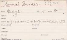 Samuel Barker Student Information Card