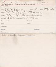 Joseph Beaulieu Student Information Card