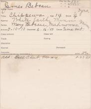 James Bebeau Student Information Card