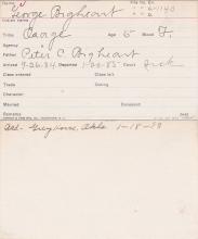 George Bigheart Student Information Card
