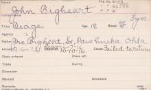 John Bigheart Student Information Card
