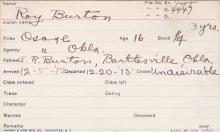 Roy Burton Student Information Card