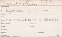Gabriel Cadreau Student Information Card