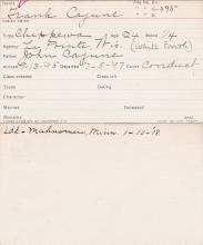 Frank Cajune Student Information Card
