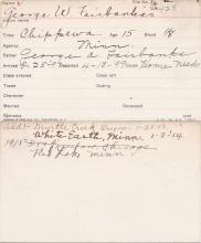 George W. Fairbanks Student Information Card