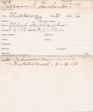 William A. Fairbanks Student Information Card