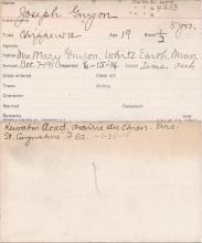 Joseph Guyon Student Information Card