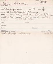 Harry Hodder Student Information Card