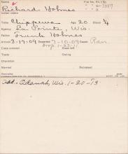 Richard Eugene Holmes Student Information Card