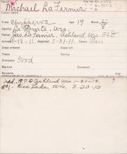 Michael La Fernier Student Information Card