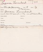 Eugene Lambert Student Information Card