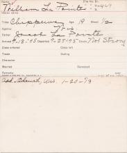 William La Pointe Student Information Card