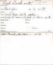 Fred Lookout Student Information Card