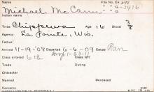 Michael McCann Student Information Card
