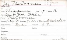 Joe McCoonse Student Information Card