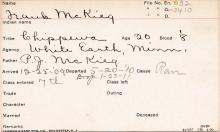 Frank McKeig Student Information Card