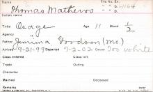 Thomas Mathews Student Information Card