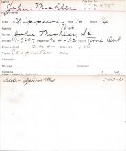 John Mishler Student Information Card
