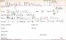 Adolph Morrin Student Information Card