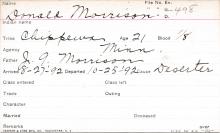 Donald Morrison Student Information Card