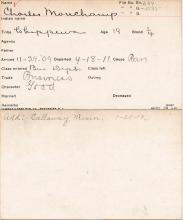 Charles Monchamp Student Information Card